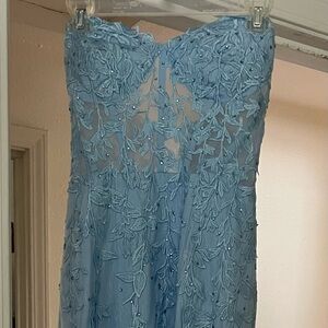 Chic Light Blue Lace Prom Dress